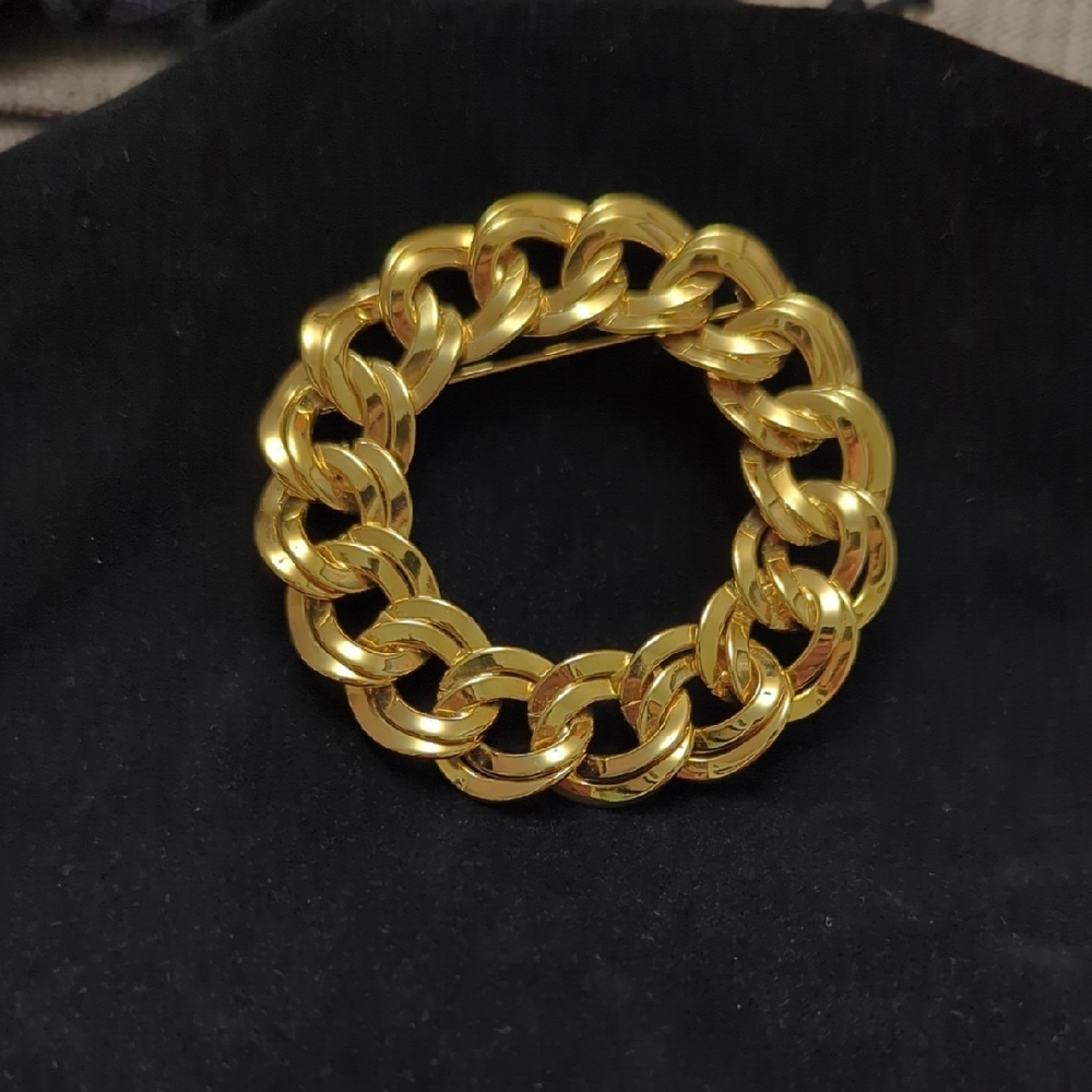 Monet Vintage Gold Double Chain Brooch